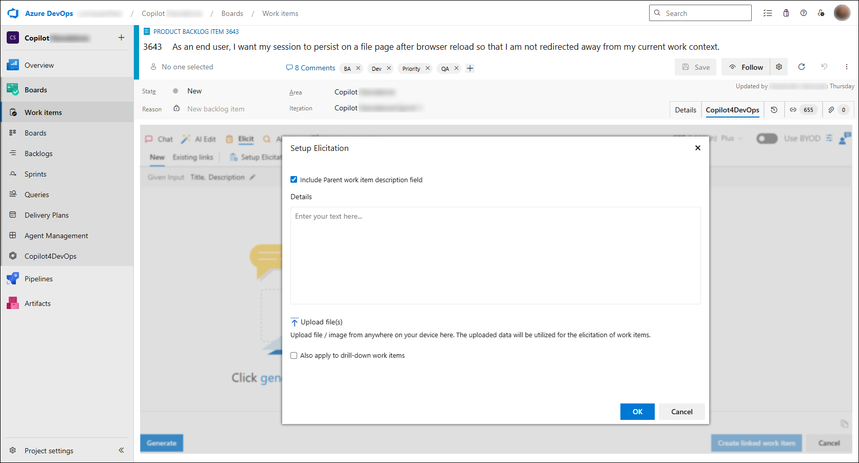 Work Item Windows Tab