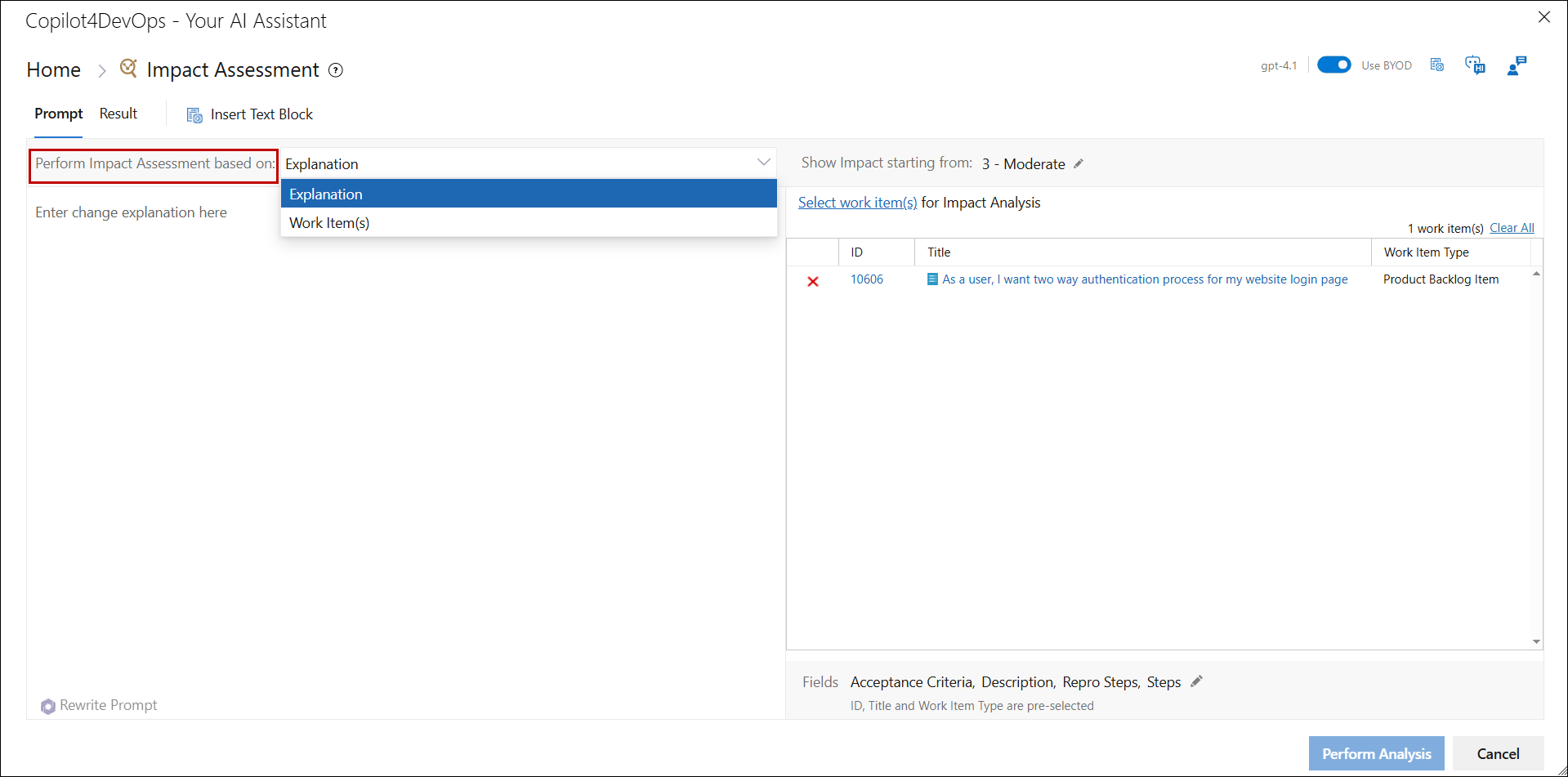 Assessment dropdown