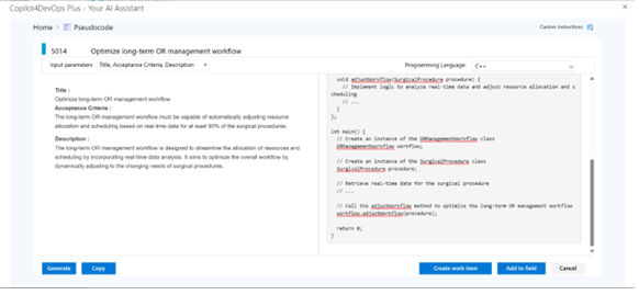 Copilot4DevOps Plus UI showing analysis of work item data in Azure DevOps.