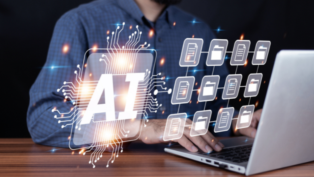 Illustration showing a person making complex work flow using AI