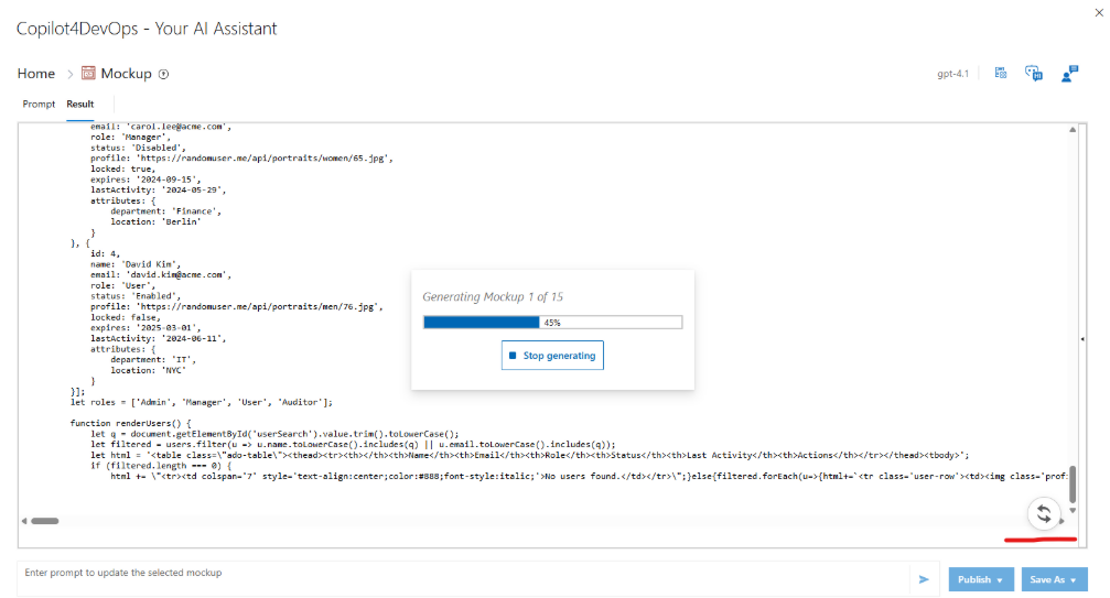 Mockup code generation in progress