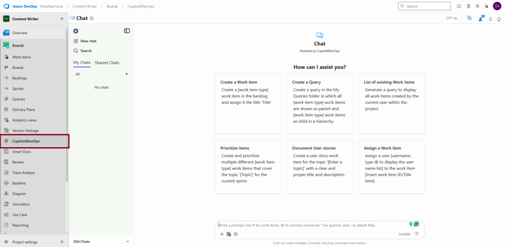 Copilot4DevOps AI assistant interface showing quick action cards
