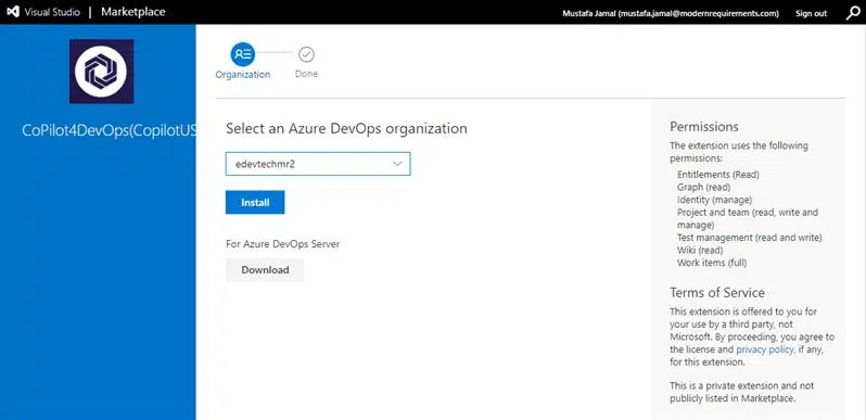 Copilot4DevOps Installation Azure DevOps