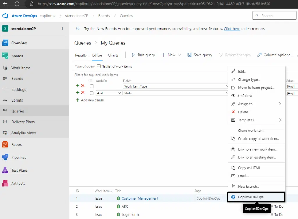 Azure DevOps Work Items AI Assistant Copilot for DevOps