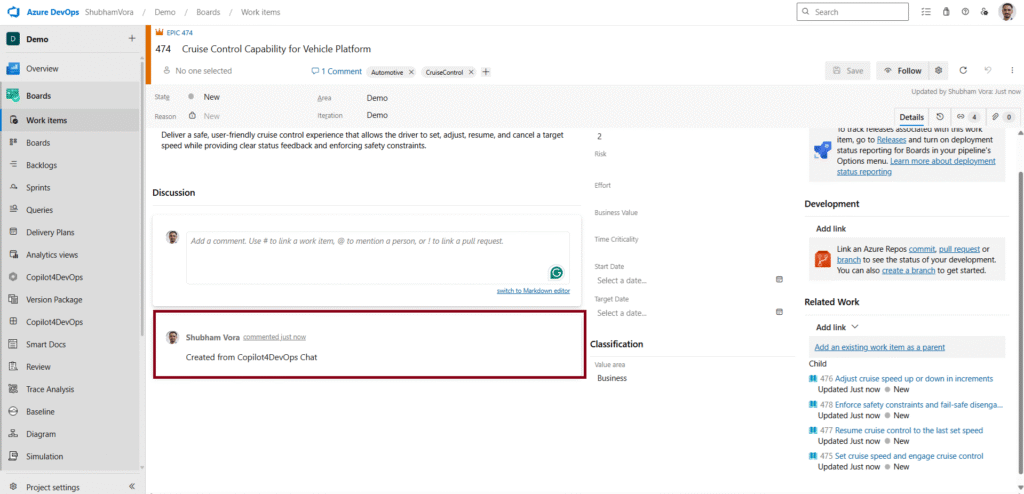 Comments in AI-generated work items